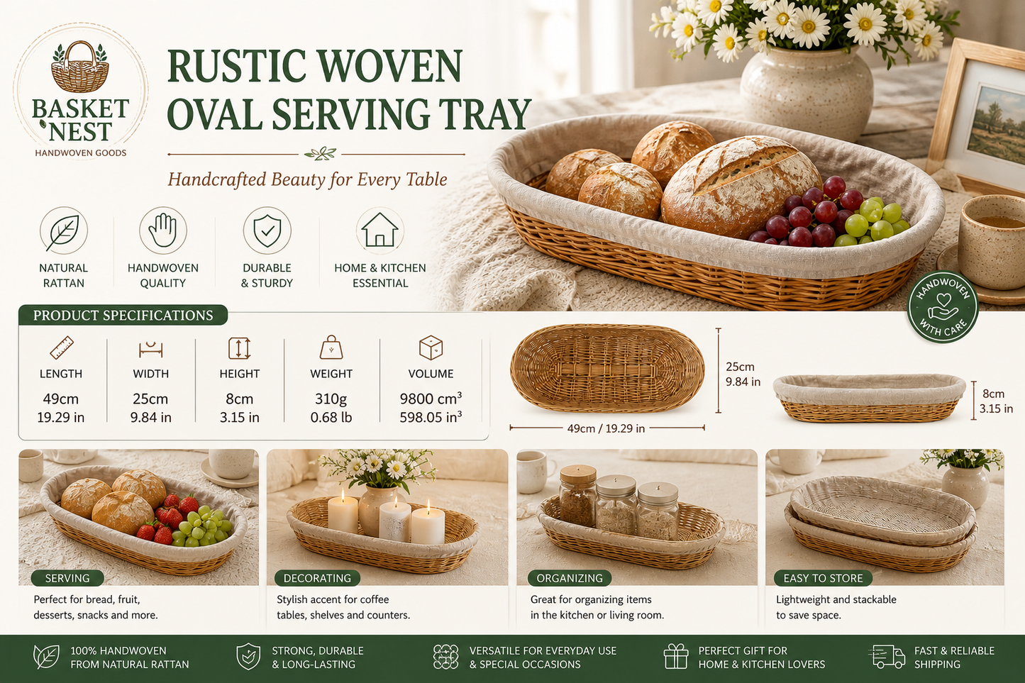 European-style rustic woven bread basket