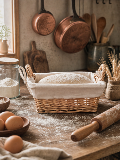 European Country-Style Woven Bread Basket with Two Handles