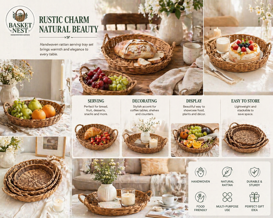 Rustic Woven Serving Tray Set