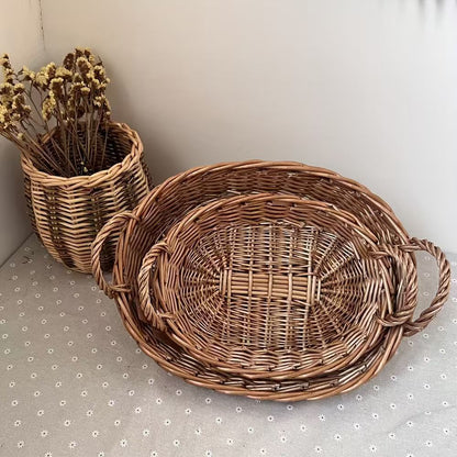 Rustic Woven Serving Tray Set