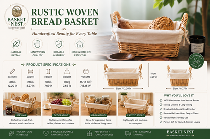 European Country-Style Woven Bread Basket with Two Handles
