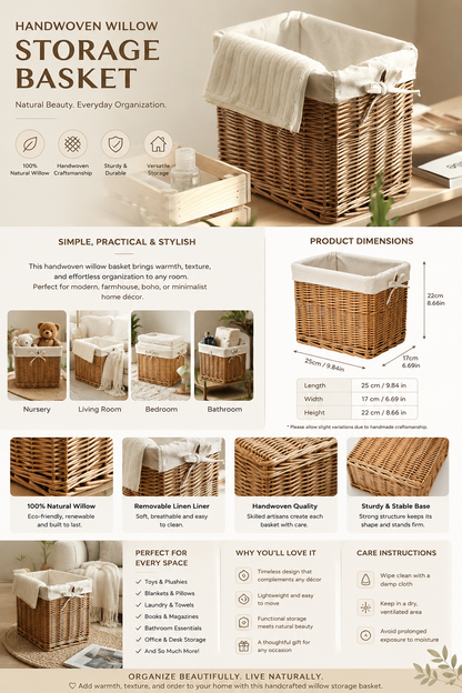 HANDWOVEN WILLOW STORAGE BASKET