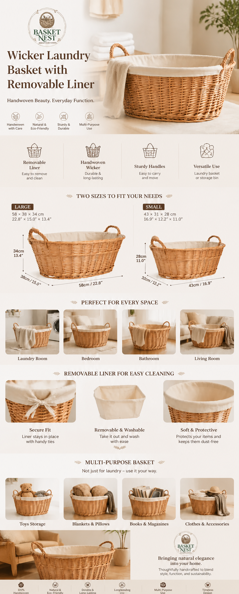 Woven Basket, Tote Bag, Laundry Basket, Rattan Storage Basket